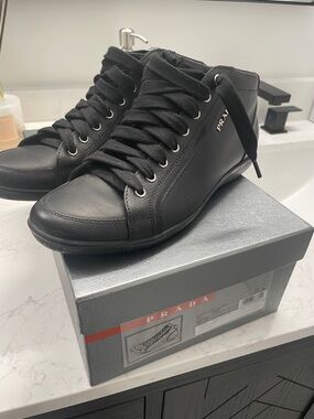 Prada Black Leather Lace-Up Ankle Booties
